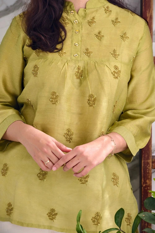 Peridot green chanderi Top