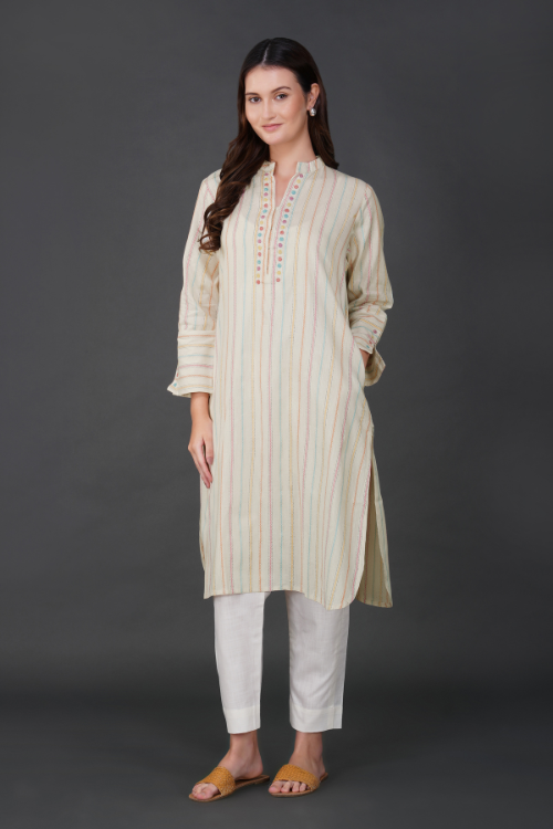 P.H.A.E. - Phae Briena White Cotton Crinkle White Kurta | Indian Chikankari