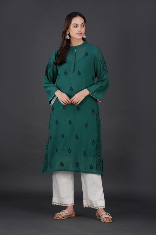 P.H.A.E. - Phae Eilat Cotton Crinkle Kurta | Indian Chikankari