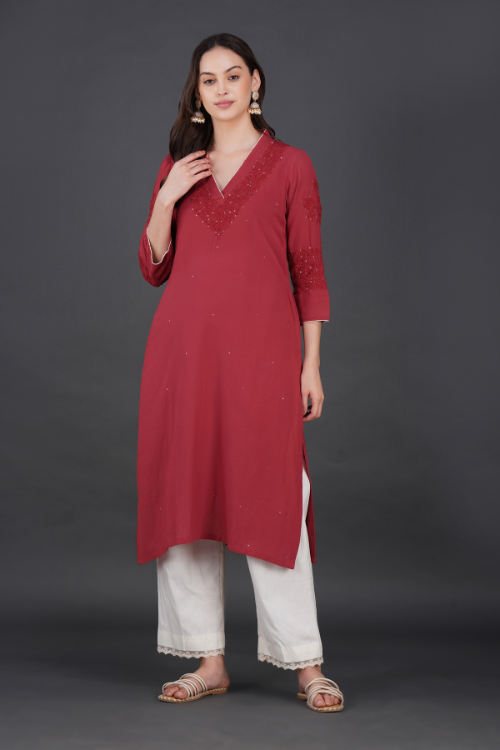 P.H.A.E. - Phae Iska Cotton Crinkle Kurta | Indian Chikankari