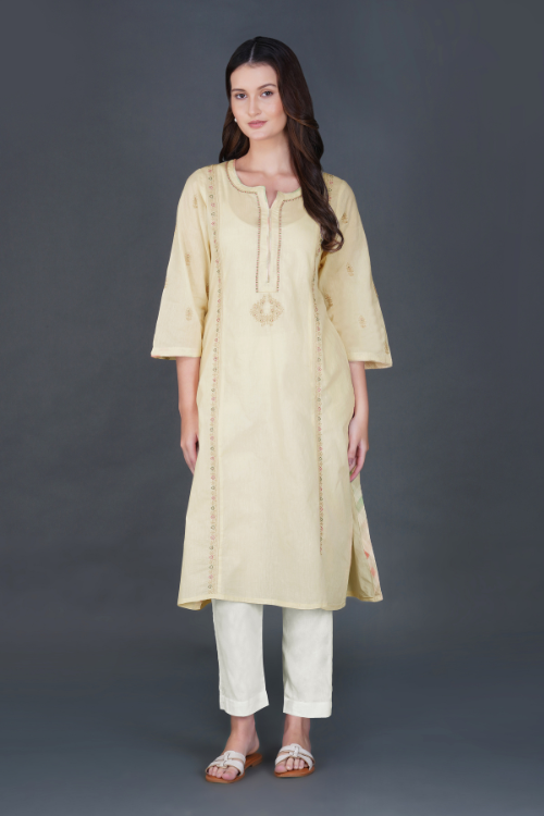 P.H.A.E. - Phae Kiara Kurta in Two Tone Fabric with hand Chikankari | Indian Chikankari