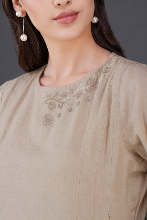 BEIGE COTTON LINEN DRESS