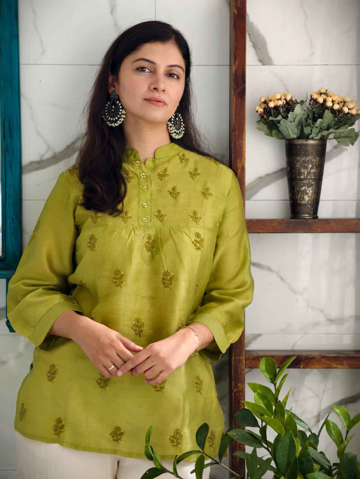Peridot green chanderi Top
