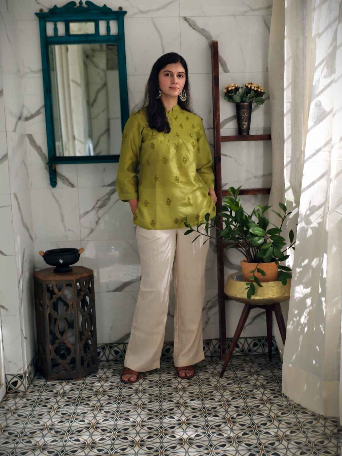 Peridot green chanderi Top