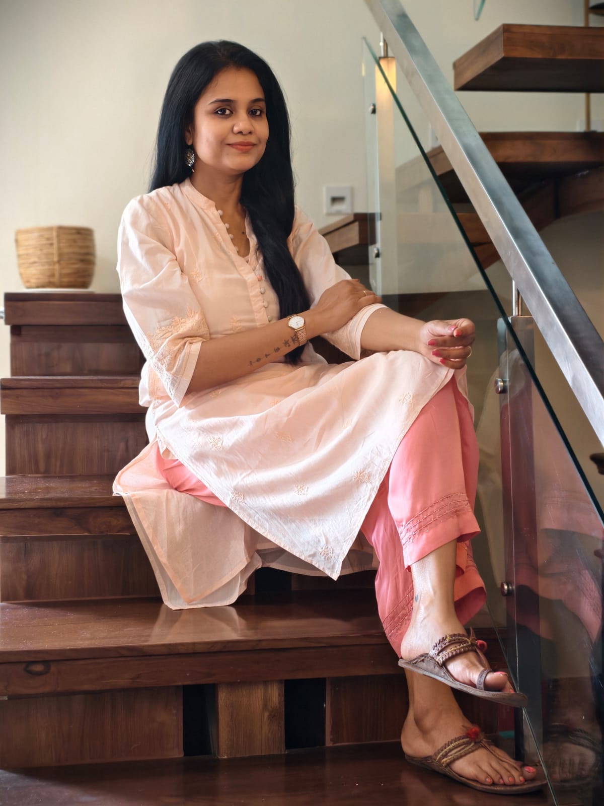 Blush sushi Voile Chikankari Kurta