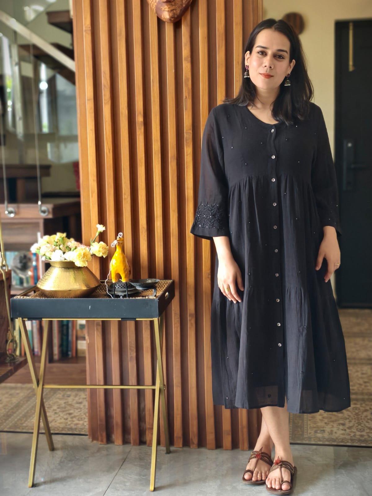 Phae Reyna Cotton Crinkle Black Dress