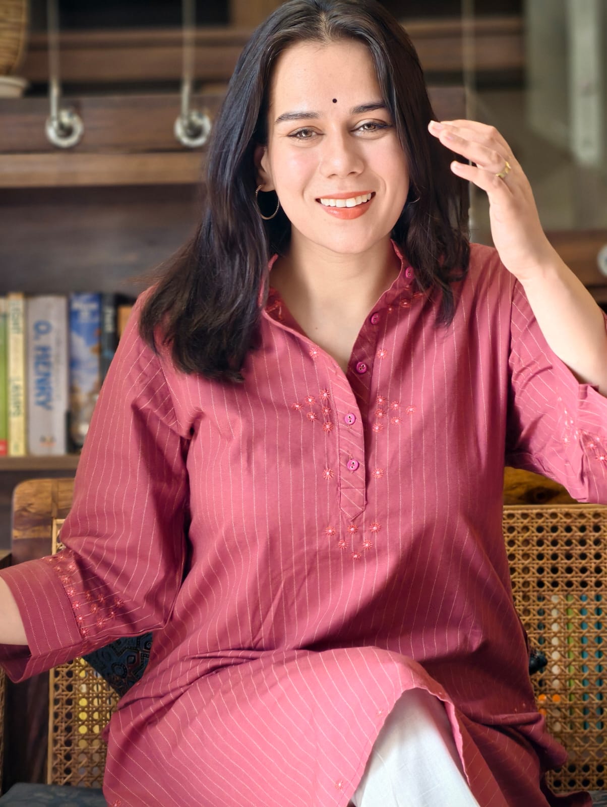 Phae Fiza Kurta with Cream Stripe in Cotton