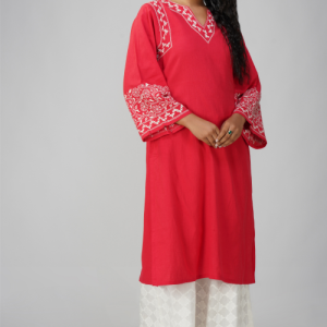 Phae Rhea Hand Chikankari Embroidered Cotton Linen Kurta