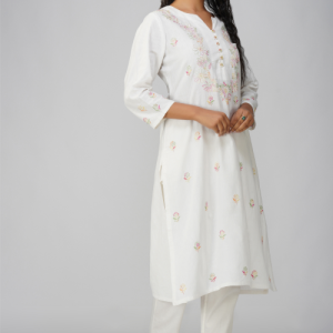 Phae Kavya Hand Chikankari Embroidered Cotton Linen Kurta