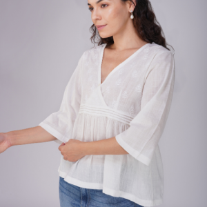 Phae Zaira Top in Cotton Fabric Hand Chikankari
