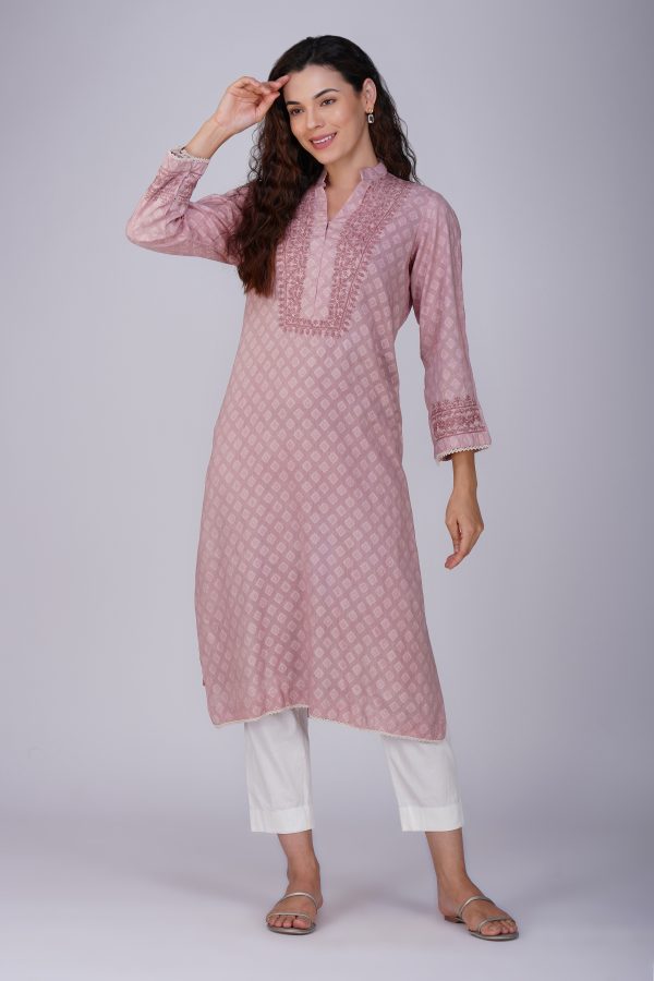 Phae Hira Kurta in Cotton with Hand Chikankari Embroidery