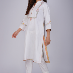 Phae Krishna Cotton Jacquard Kurta with Hand Chikankari