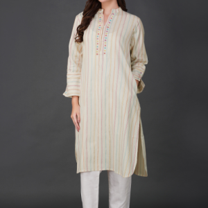 Phae Falguni Striped Kurta with Hand Embroidery