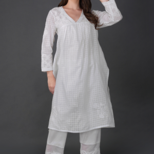 Phae Avyukt Cotton Cross Hatch  Kurta with Hand Chikankari