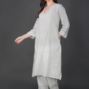 Phae Nora Cotton Self Check Kurta with Hand Chikankari