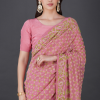 Silk Georgette Chikankari Saree With Zari Highlight - Image 6