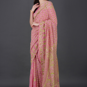 Silk Georgette Chikankari Saree With Zari Highlight