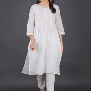 Phae Briena White Cotton Crinkle  White Kurta
