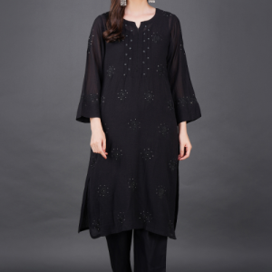 Phae Dinah Cotton Crinkle Black Kurta