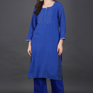 Phae idit Cotton Crinkle Cobalt  Blue Kurta