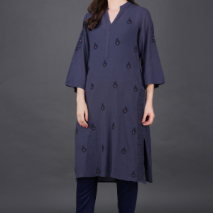 Phae Naama Cotton Crinkle Dusk Blue Kurta