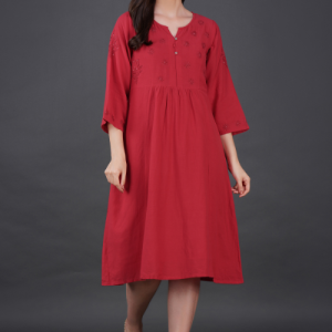 Phae Raisa Cotton Crinkle Candy Red Dress