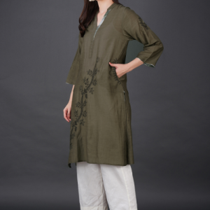 Phae Elif Cotton  Kurta in Moss Green